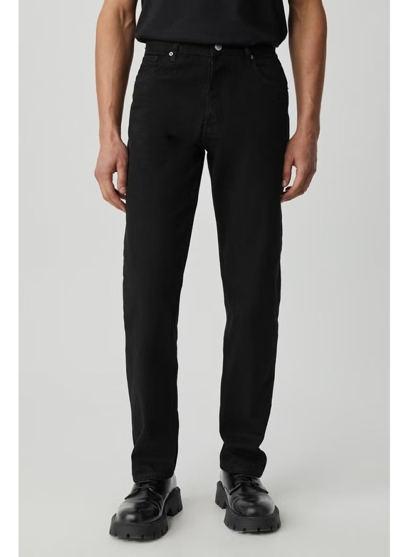GRIMELANGE Men's Regular Fit Relaxed Cut Thick Textured Wash Effect Magic Denim Black Jeans - Image 3